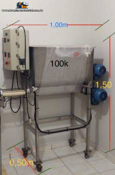 Misturador de p�s horizontal com envasadora dosadora em a�o inox 150 litros