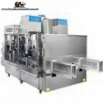 Linha para envase com rotuladora e encaixotadora para produtos de limpeza