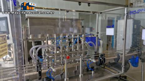 Linha completa de envase com envasadora rotuladora rosqueadora posicionador frascos Tecman Nelpas Tecnoenvase Tudela para l�quidos cosm�ticos